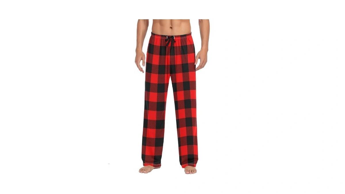 Ollabaky Christmas Men's Pjs Bottoms Buffalo Plaid Pajama Pants With