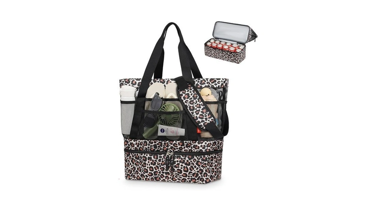 Woomada Beach Tote Bag With Cooler, Large Mesh Beach Bags