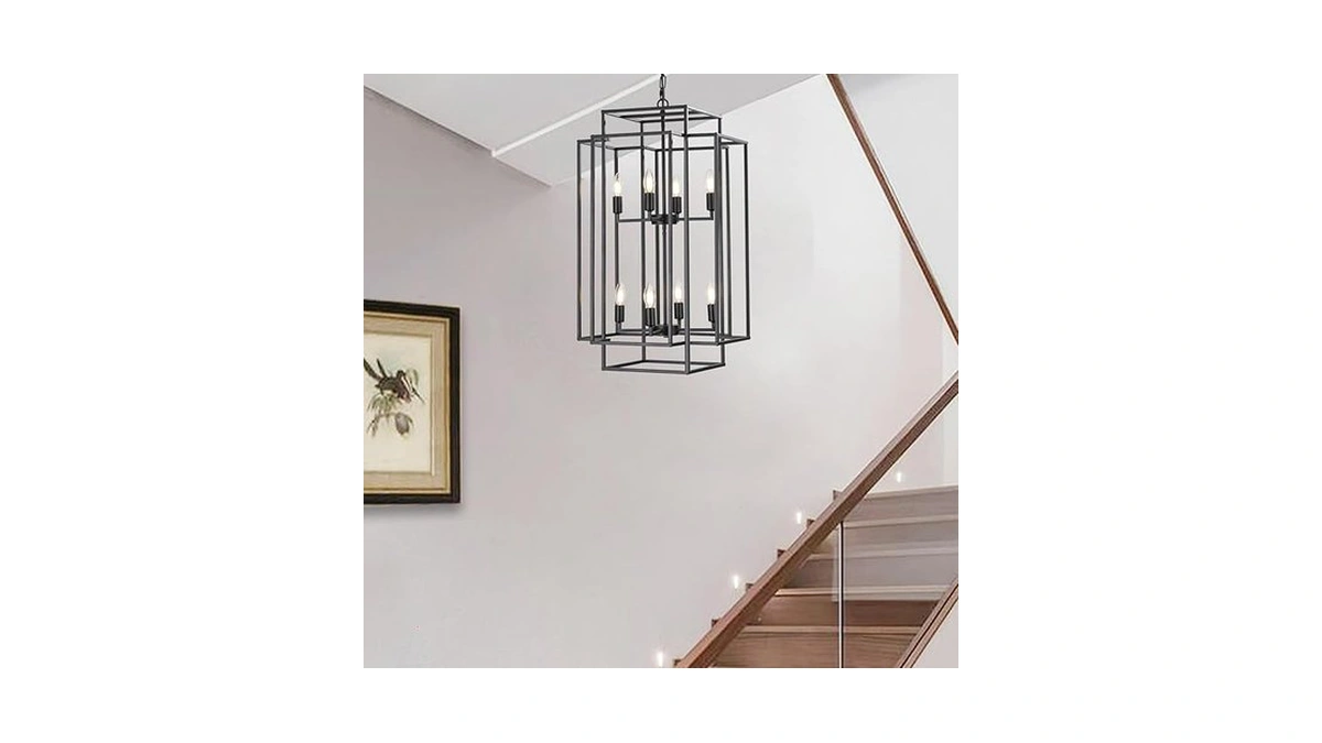 Dakaida Foyer Chandeliers For High Ceilings,8-light Black Chandelier Light Fixture,modern
