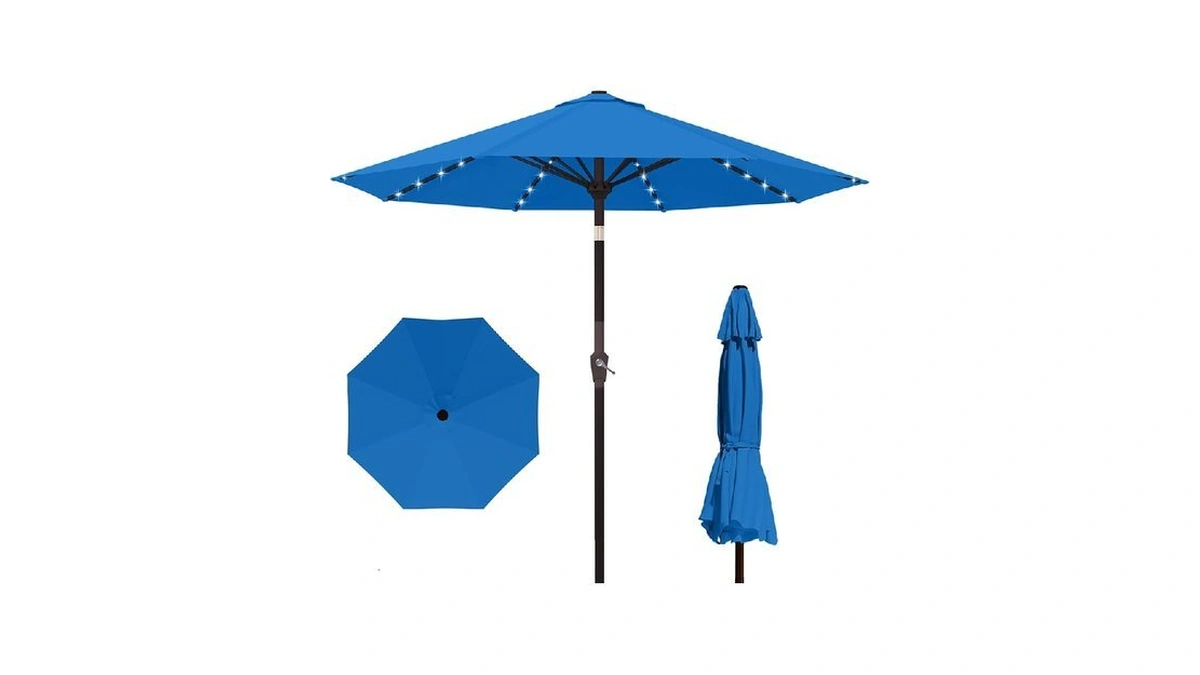 Kingdura 9ft Outdoor Patio Umbrella With Solar Lights, Market Table