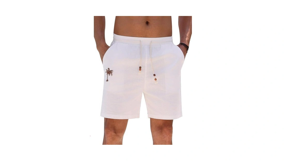 Olemek Men's Casual Shorts Elastic Waist Drawstring Palm Tree Summer
