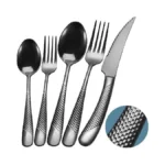 Runfly 20 Piece Hammered Black Silverware Set, 18/10 Stainless Steel