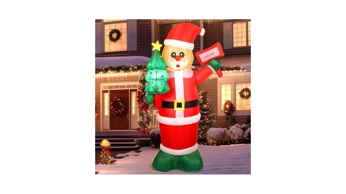 6ft Christmas Inflatables Santa Gingerbread With Led Lights & Gift