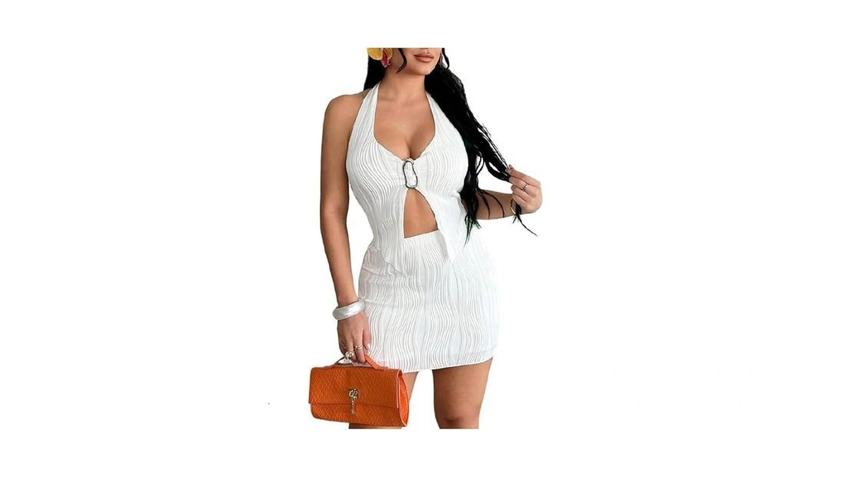 Makemechic Women's Summer Y2k 2 Piece Outfits Backless Ring Split