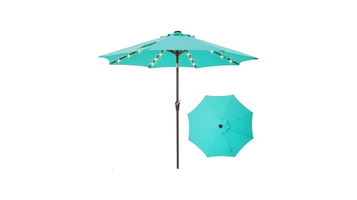 Tioline 9ft Solar-powered Led Patio Umbrella With Tilt Crank,outdoor Market