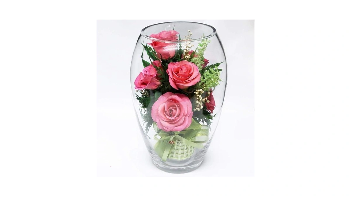 Fiora Flower Long Lasting Roses In Sealed Glass Vase Fresh