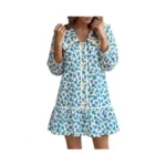 Wenrine Womens Casual Shirt Dresses 3/4 Long Sleeve Floral Button