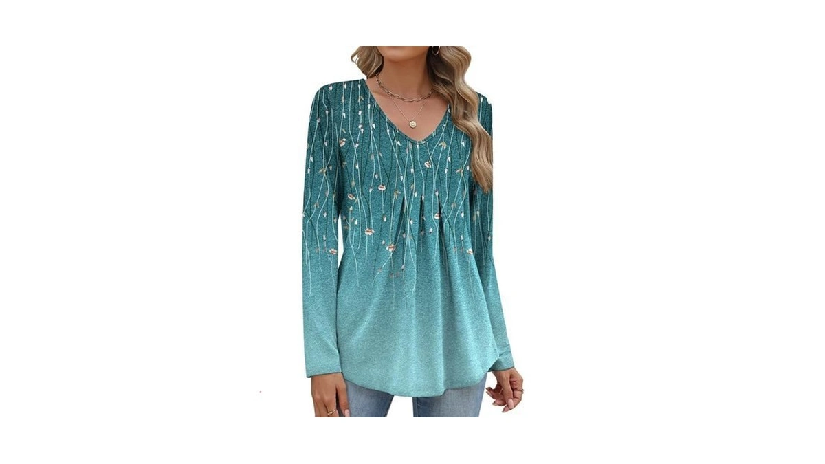 Misakia Women Long Sleeve Top V Neck Casual Shirt Loose