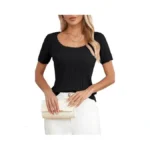 Arach&cloz Women Trendy 2025 Spring Short Sleeve Square Neck Fashion