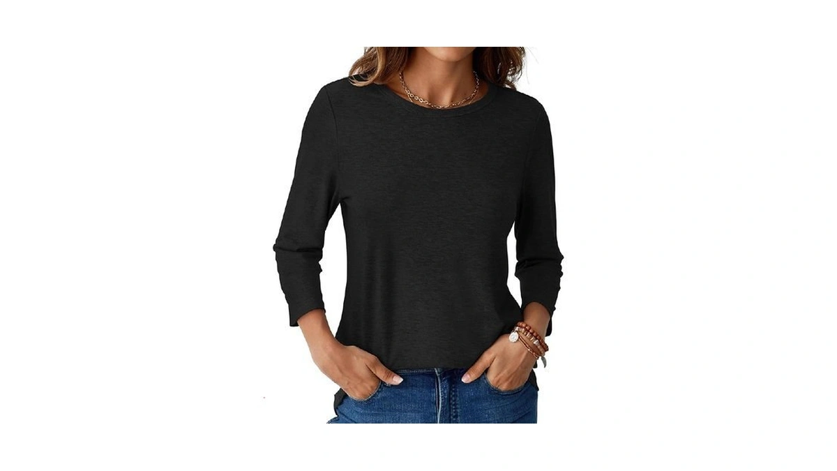 Gkbk Womens Tops 3/4 Sleeve Shirts Round Neck Casual Blouses