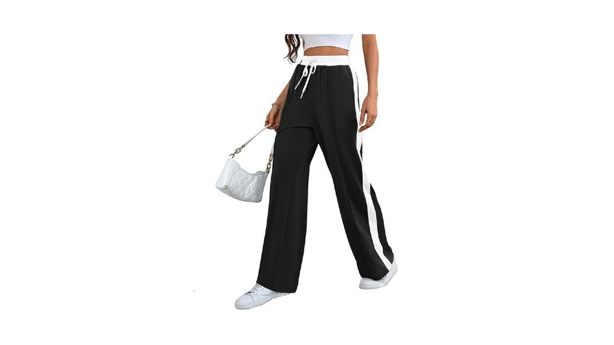 Bellcoco Wide Leg Sweatpants Women High Rise Color Block Sweat