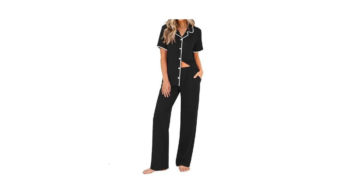 Ekouaer Women's Pajama Sets Button Down Loungewear Short Sleeve Sleepwear