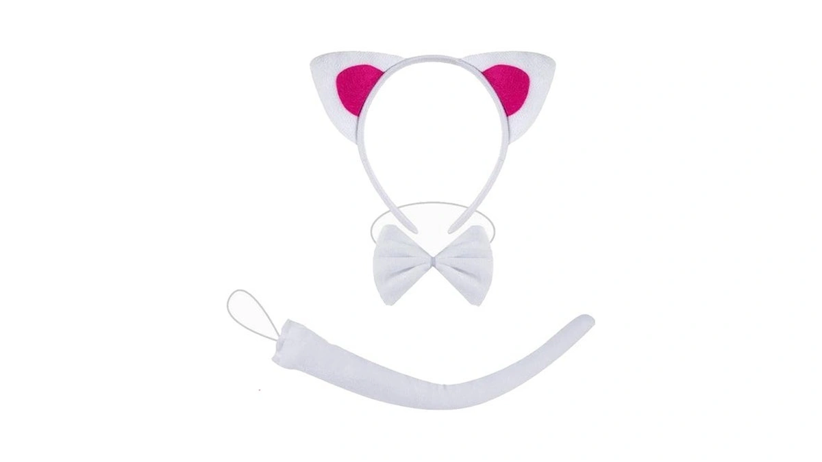 Kirei Sui Halloween White Cat Headband Bow Tie Tail 3-piece