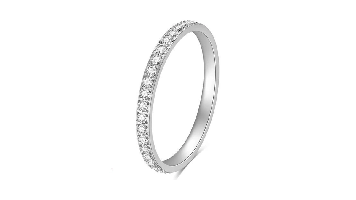 Vansabrina 2mm 5mm Tainless Steel Cubic Zirconia Wedding Band Rings