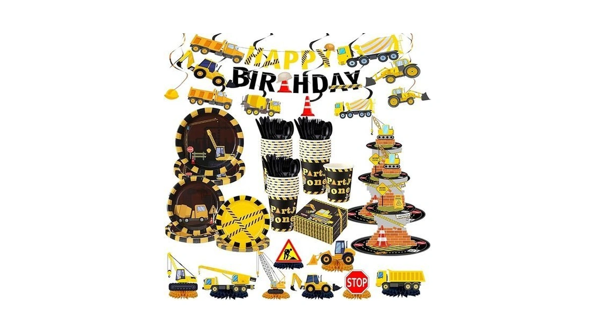 Skybooly 258 Pcs Construction Birthday Party Supplies Decoration Include Disposable