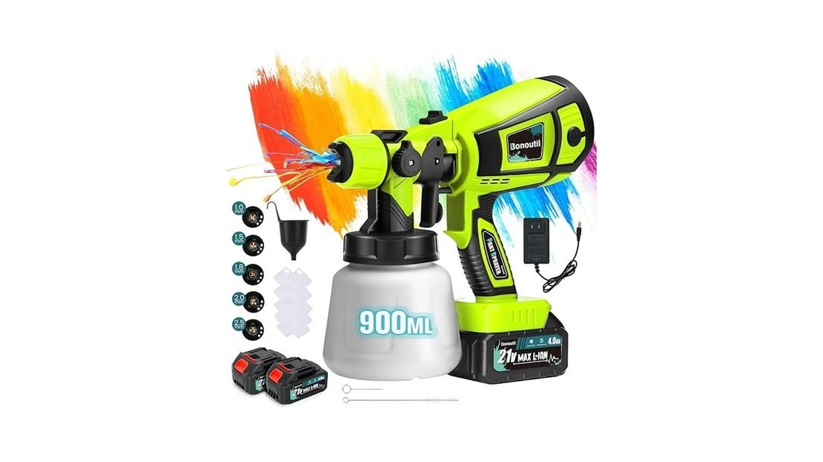 Bonoutil Cordless Paint Sprayer With 2 Batteries 21v 4.0ah 900ml