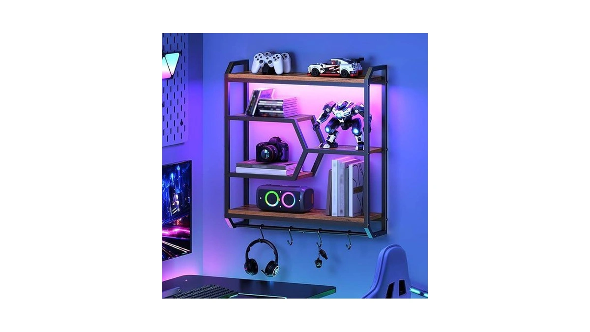 Hoobro 27.5" Floating Shelf With Led Lights, Gaming Led Wall