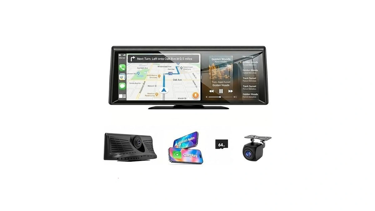 Apenet Wireless Carplay Screen With 2k Dash Cam, 8.1" Portable