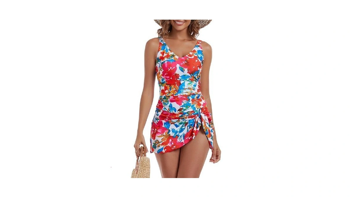 Aidonger One Piece Swim Dress Swimsuits For Women Tummy Control