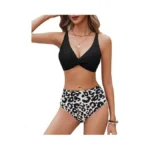 Horisun High Waisted Tummy Control Bikini Set Twist Front V