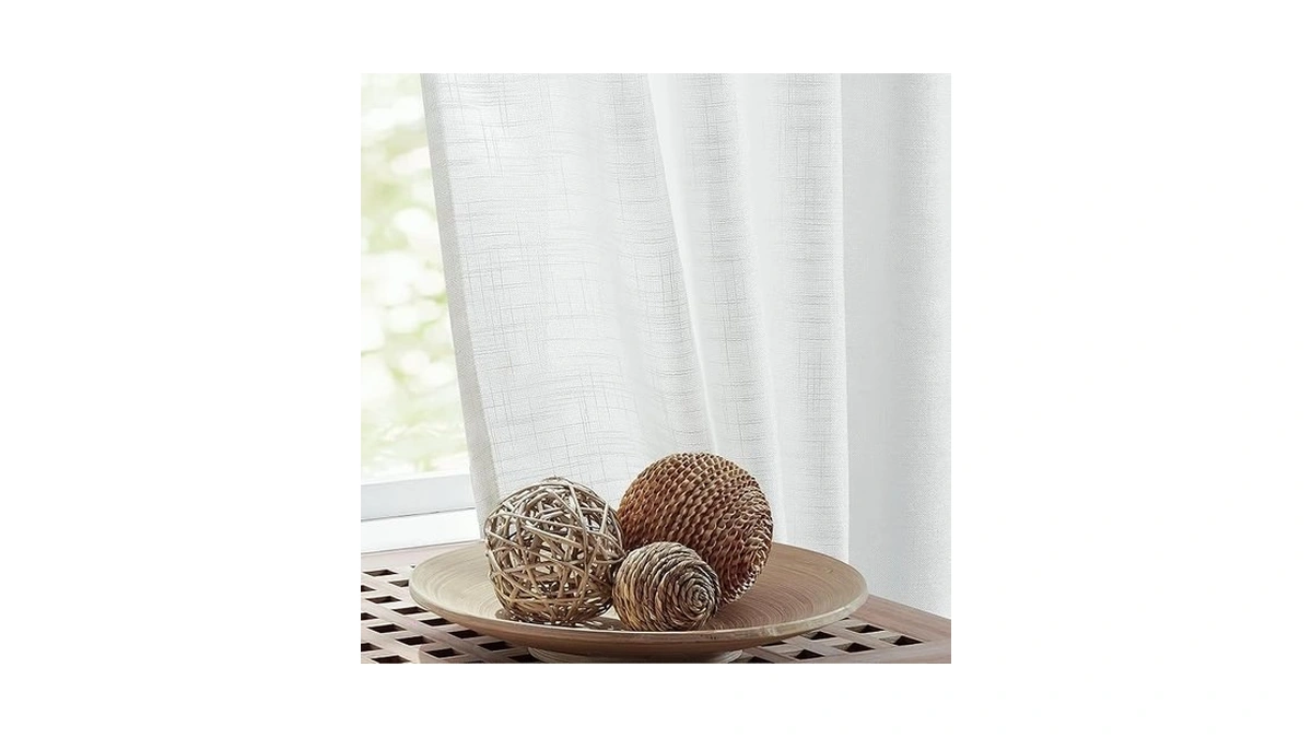 Fmfunctex Linen Semi Sheer White Curtains For Bedroom Living Room,