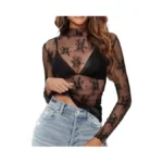 Buauty Mesh Long Sleeve Top For Women, Lace Sheer Tops
