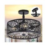 Cocostar 15" Farmhouse Chandelier Ceiling Fans With Lights,black Caged Fandelier,remote/app,rustic