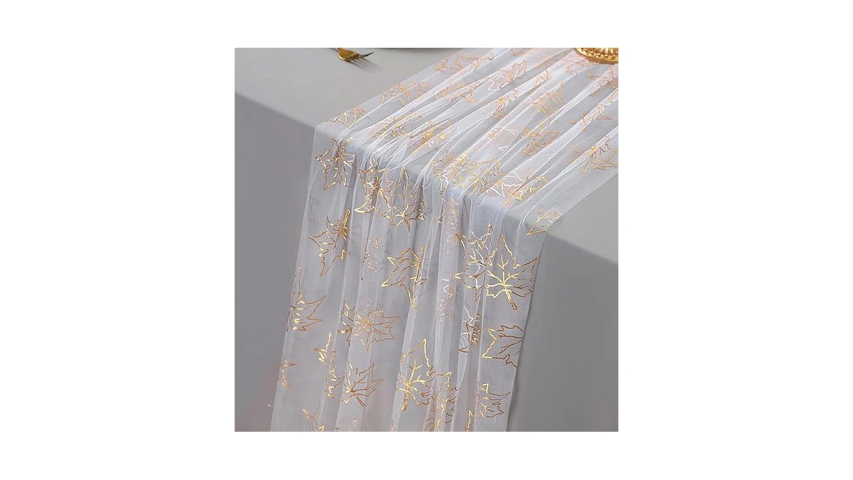Snowkingdom 10ft Fall Table Runner, Gold Maple Leaves Thanksgiving Table