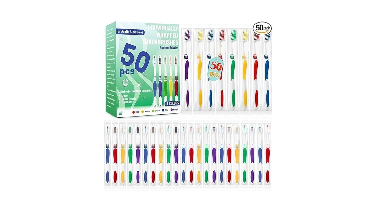 Comdian 50 Pcs Toothbrush Bulk Disposable, Travel Toothbrushes Pack, Soft