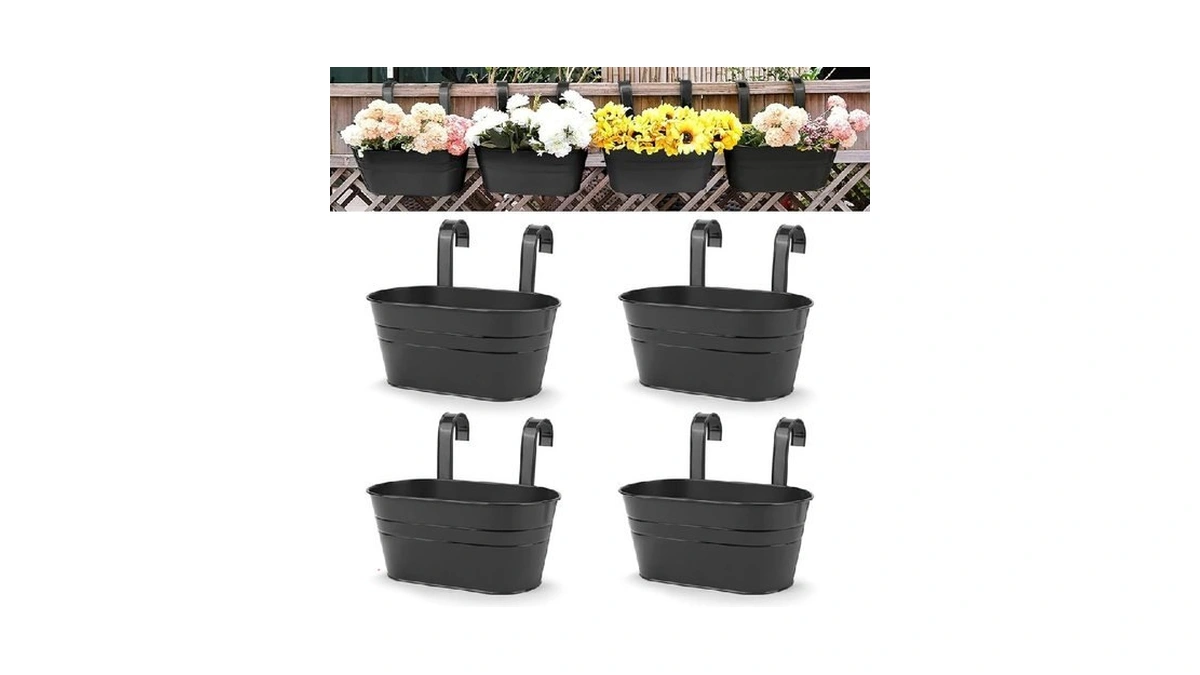 Ogima 4pcs Hanging Flower Pots, Metal Iron Wall Planter Indoor/outdoor