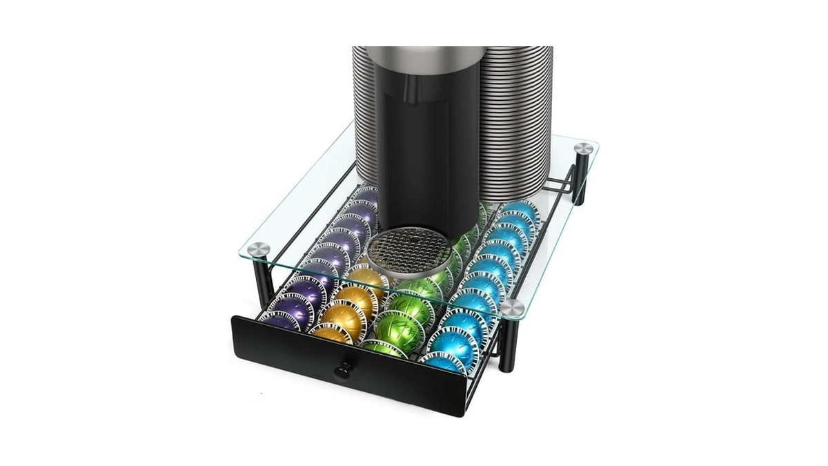 Rowise Coffee Pod Drawers, Crystal Tempered Glass Pod Holder Drawer