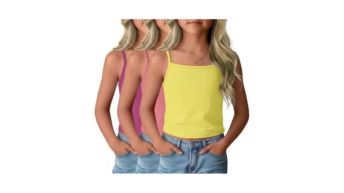 Oakgarden 3 Pack Girls Tank Tops Cropped Camisole Undershirts Spaghetti