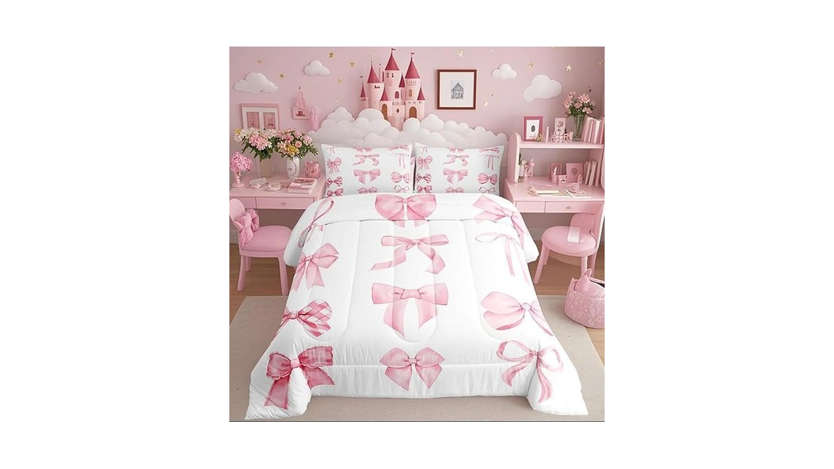 Erosebridal Dreamy Coquette Bow Comforter Set Queen Size,fantasy Coquette Bowknot