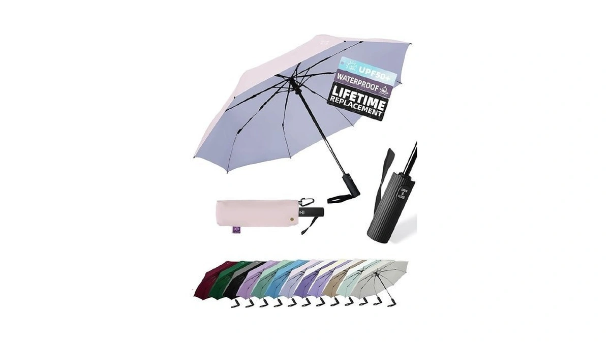 Lilac Windproof Travel Umbrella For Rain - 43" Compact Folding