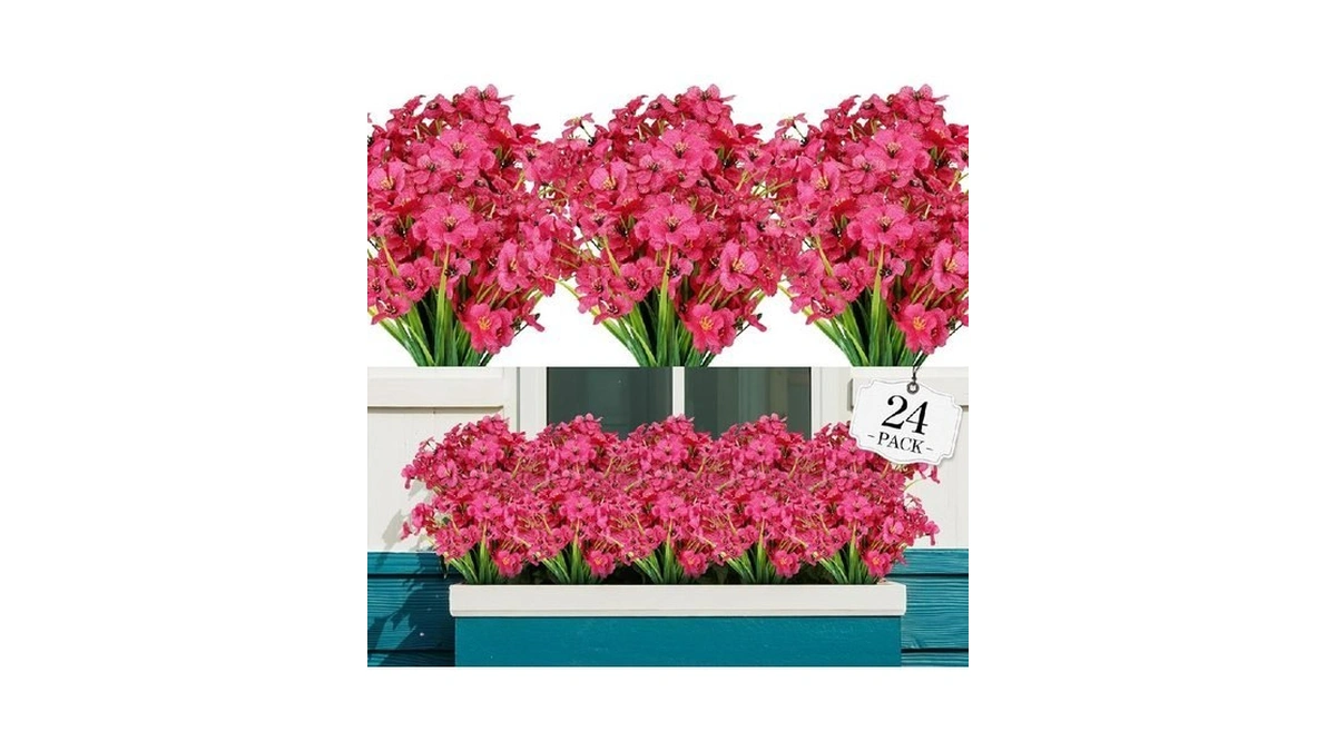 Agirl 24 Bundles Artificial Flowers For Outdoor,no Fade Fake Plastic