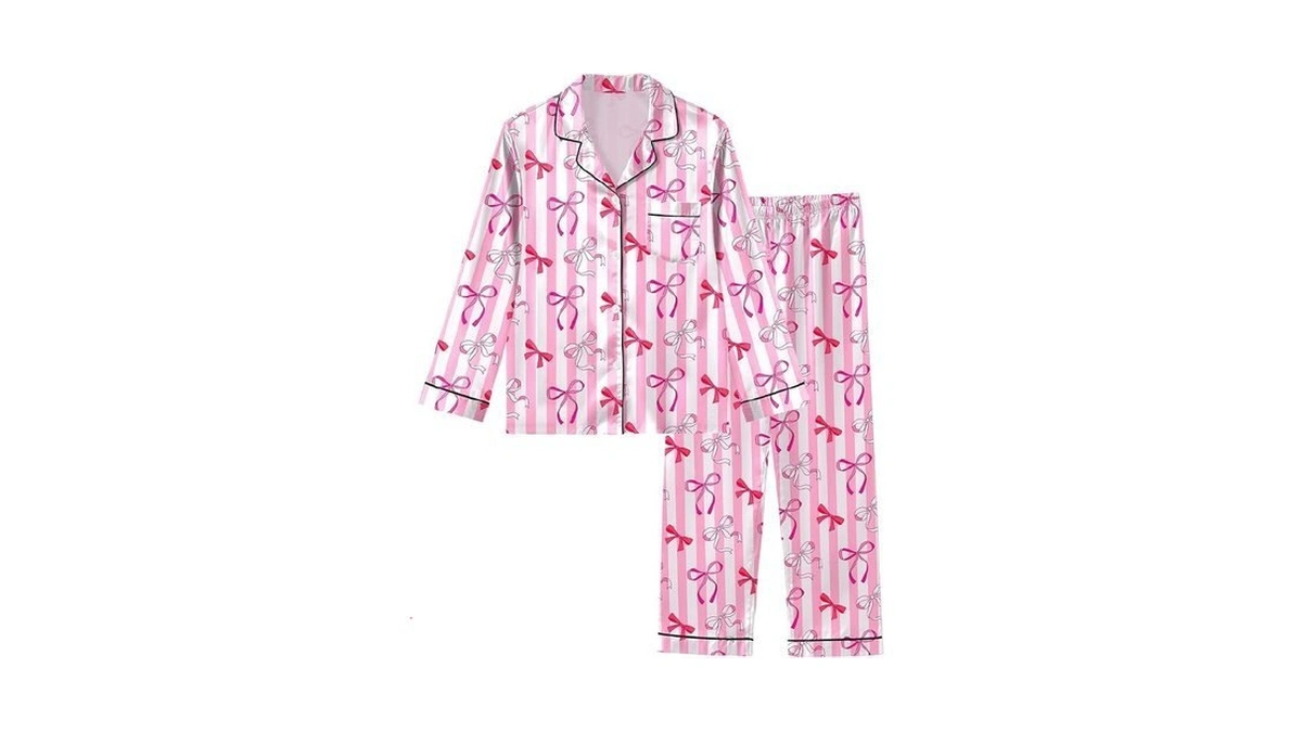 Sylfairy Girls Pajamas Silk Pjs Set Pink Bow Satin Sleepwear