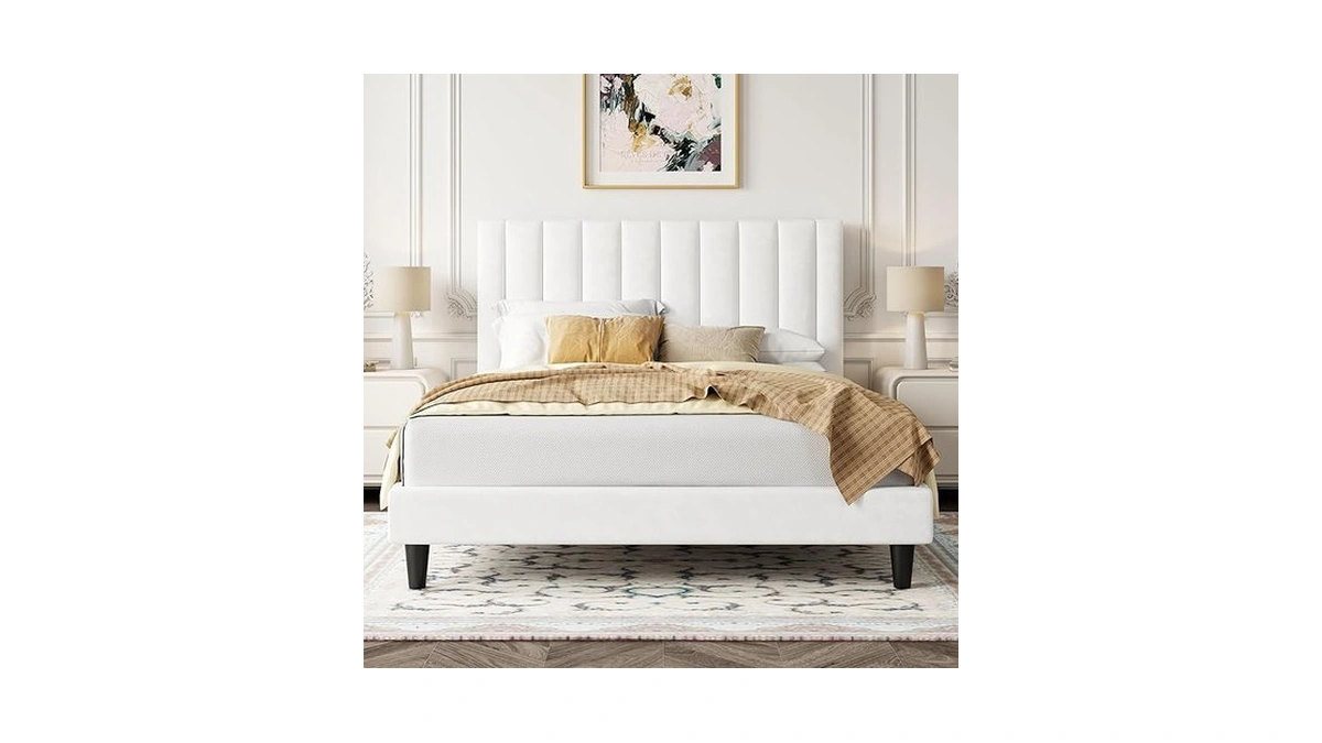 Allewie Queen Bed Frame/velvet Upholstered Bed Frame With Vertical Channel