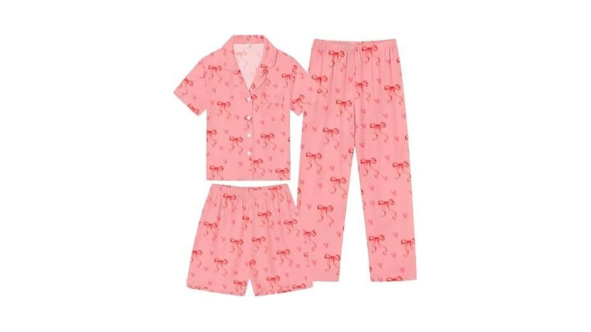 Swomog Kids Pajamas Sets 3pcs Short Sleeve Long Pants With
