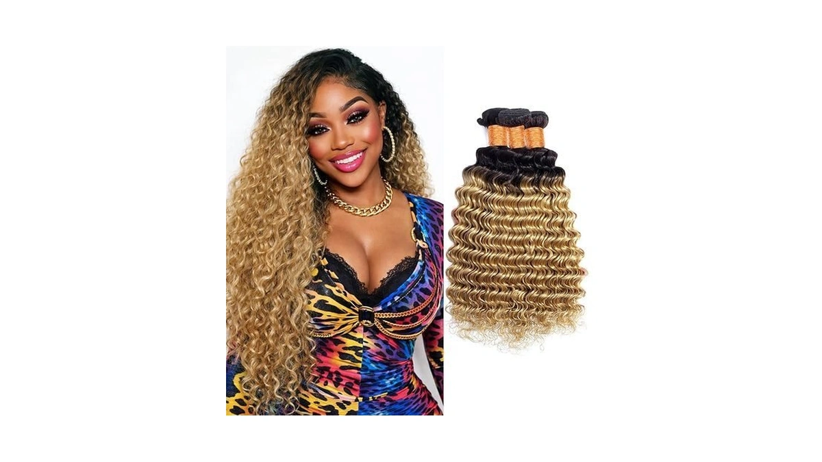 Deep Wave Human Hair Bundles T1b/27 Ombre Honey Blonde 18