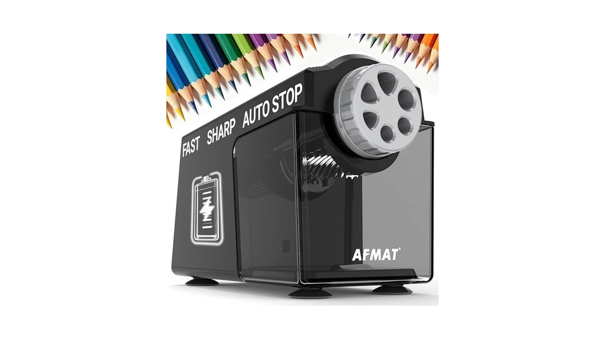 Afmat Electric Pencil Sharpener For Classroom, 6 Holes, Cordless &