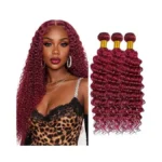 Deep Wave Human Hair Bundles 99j Burgundy 22 24 26