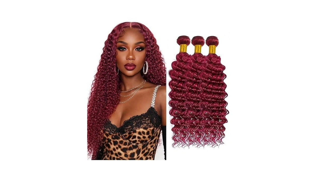 Deep Wave Human Hair Bundles 99j Burgundy 22 24 26
