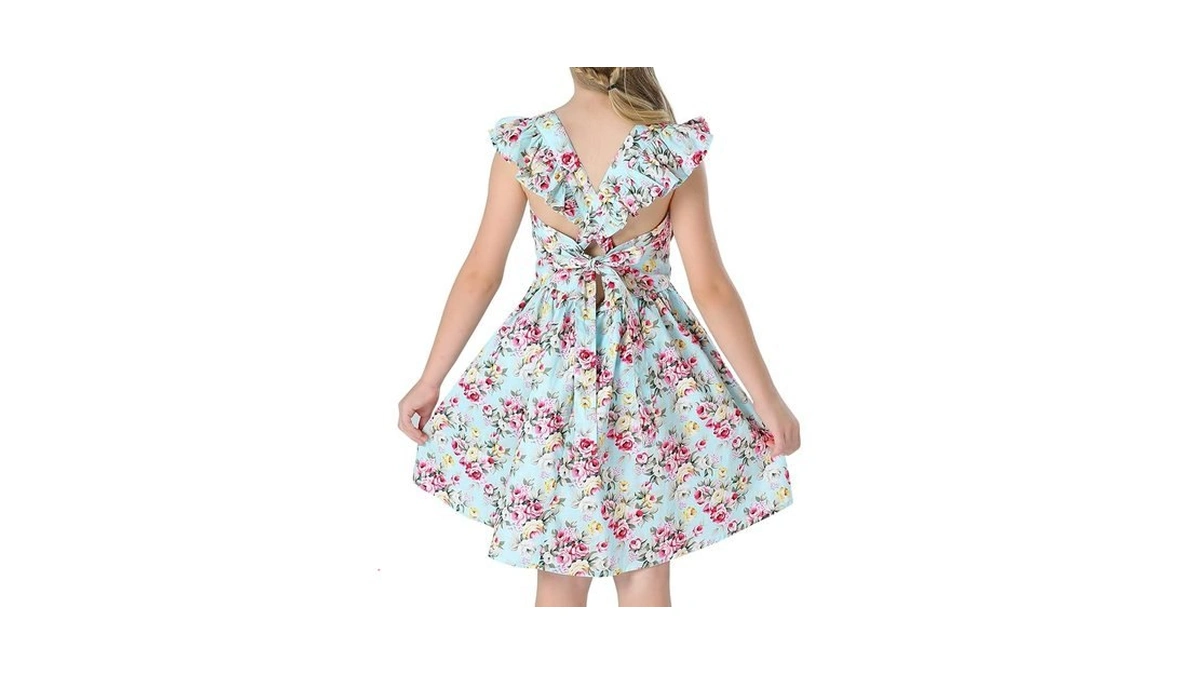 Floral Dresses 7-16 Backless Girl's Dresses Clothes,d5,9-10 Years(150)