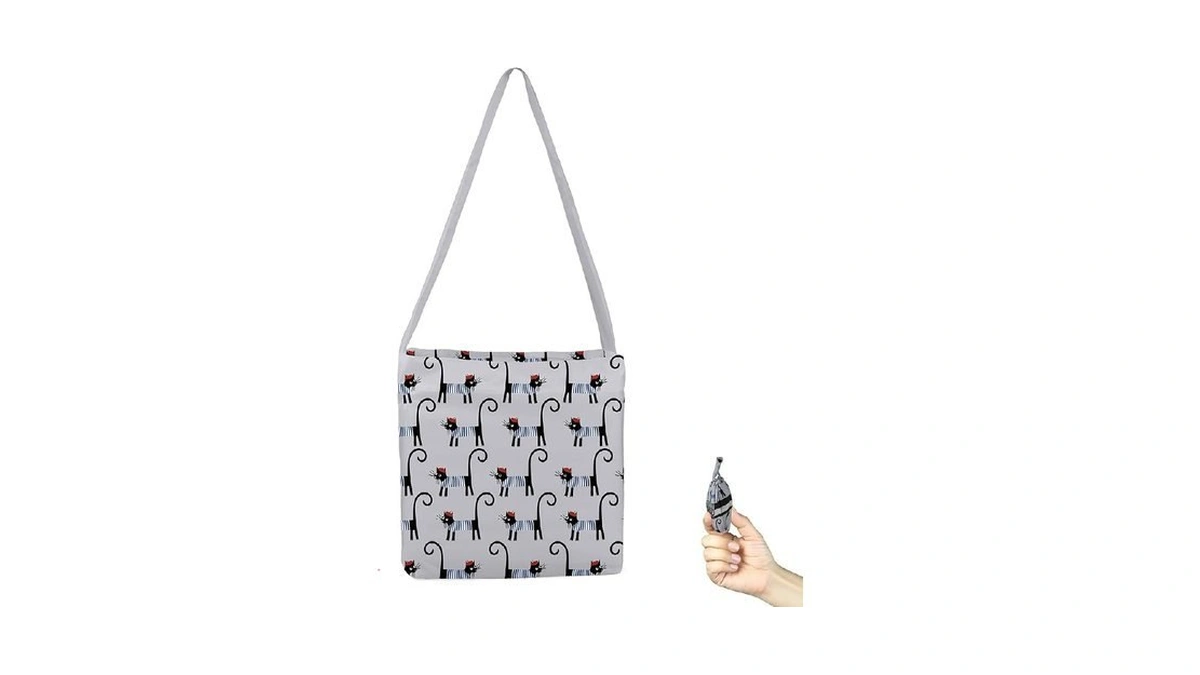 Beegreen Black And Grey Cat Ultimate Crossbody Tote Bag -