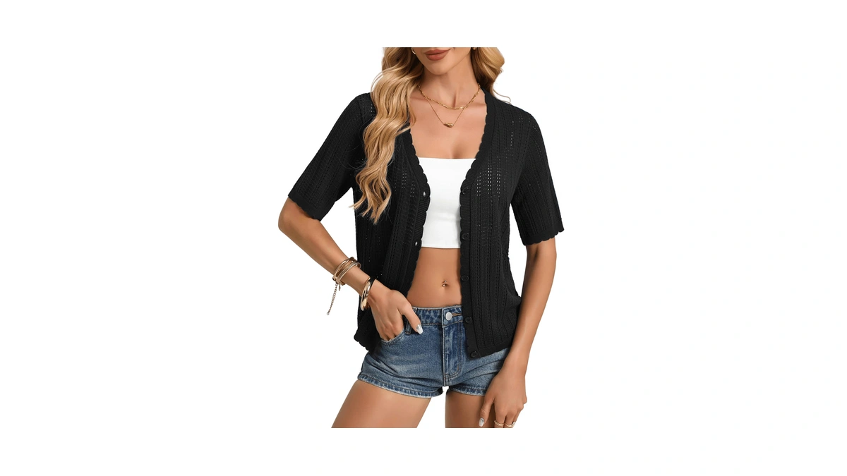 Grace Karin Women Short Sleeve Cropped Cardigan Sweaters Summer Lightweight