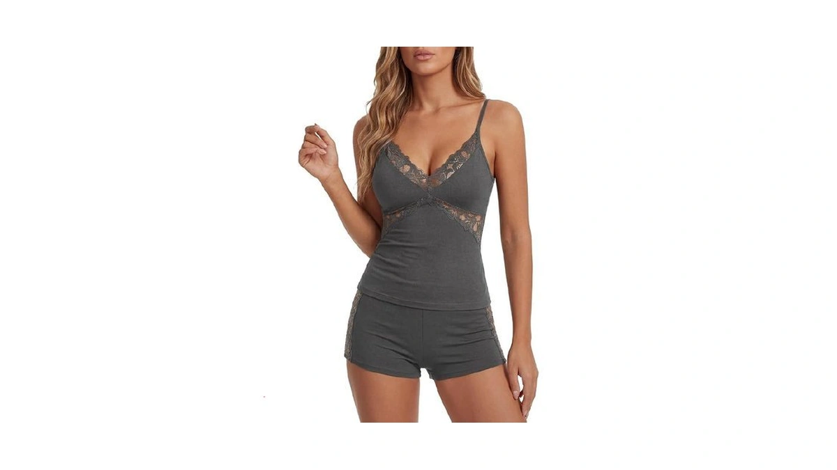 Vrtige Women's Cami Pajama Set Lace Trim Short Pj Set