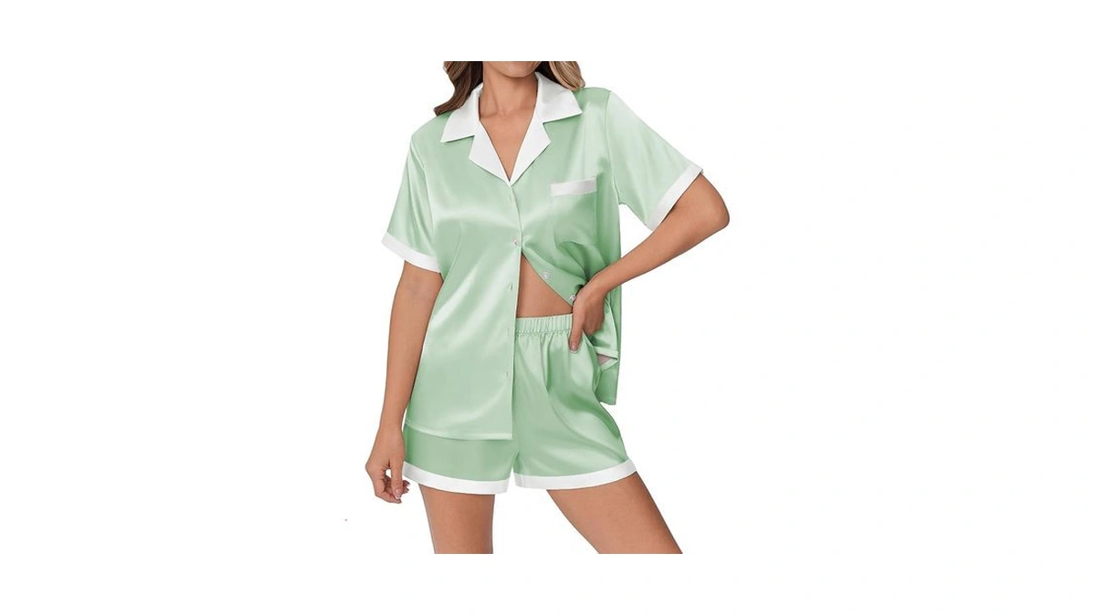Ekouaer Womens Silk Satin Pajamas Set Animals Print Pjs Button