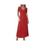 Prettygarden Women's 2026 Spring Midi Sweater Dresses Elegant Pleated Ribbed