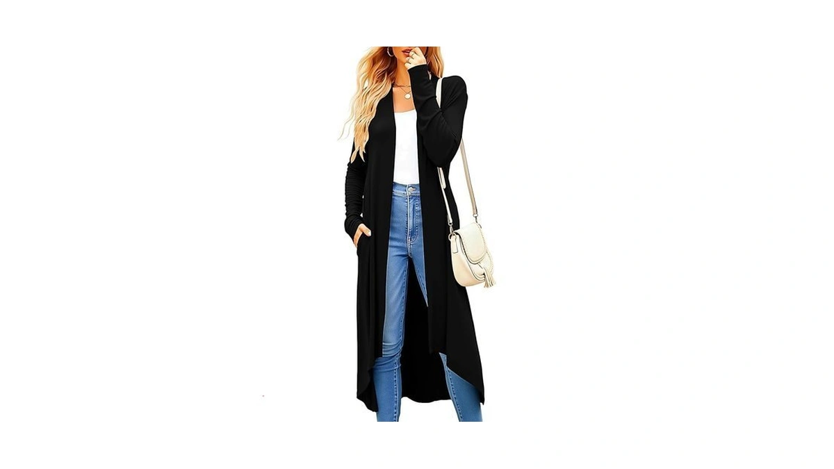 Newchoice Black Cardigan For Women Long Fall Soft Drape Open