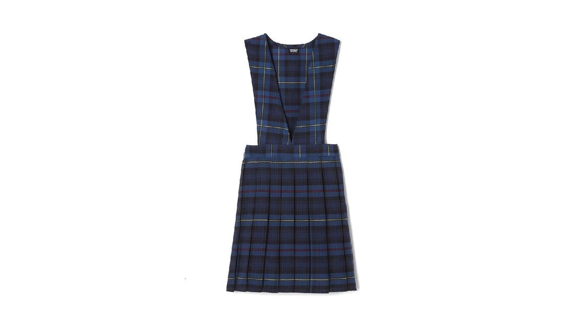 French Toast Girls' Plaid V-neck Pleated Jumper, Blue & Red